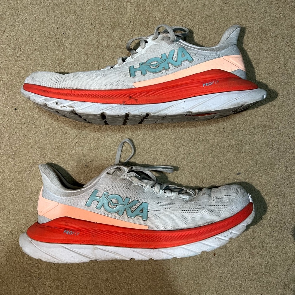 Hoka One One Shoes with Cream and Red Interior